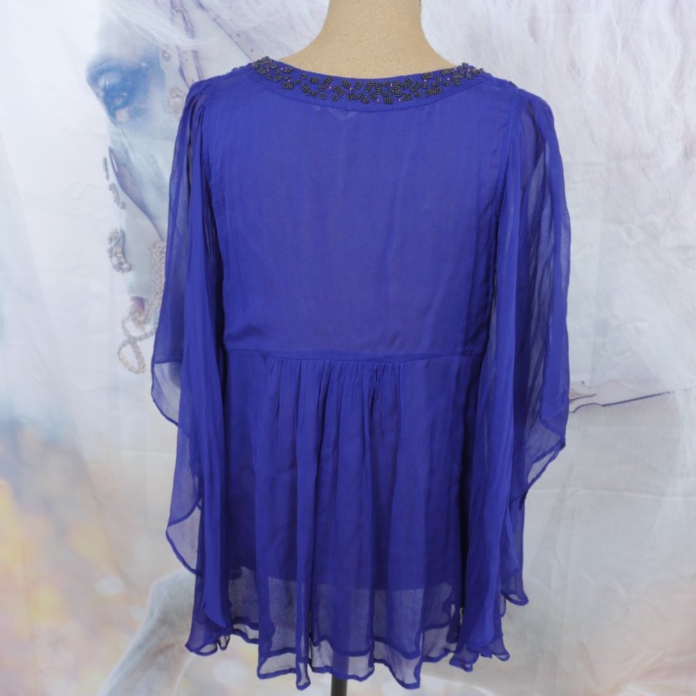 Free People Purple Beaded Detail Wide Sheer Sleeve 70's Inspired Boho S XS Top - Picture 10 of 12